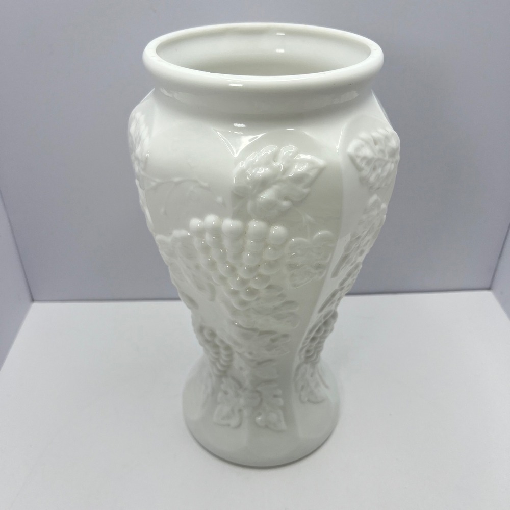 Westmorland Paneled Grape Pickle Jar 12" Milk Glass Vase Cottage Grandmillennial